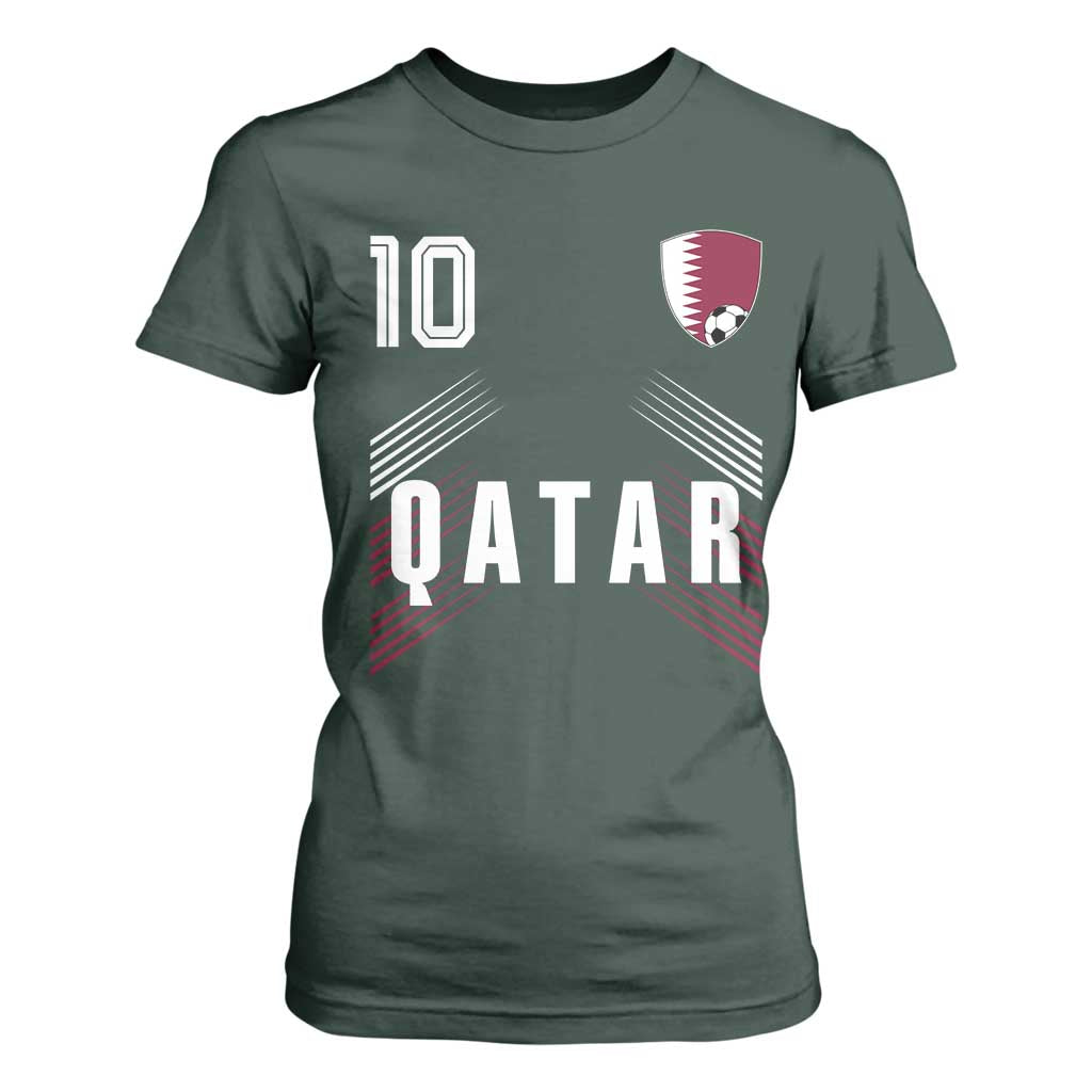 Qatar Soccer Sports Graphic Number 10 Jersey Style T Shirt For Women Proud Qatari Football Fans Game Day Pride TS02 Dark Forest Green Print Your Wear