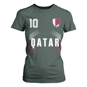 Qatar Soccer Sports Graphic Number 10 Jersey Style T Shirt For Women Proud Qatari Football Fans Game Day Pride TS02 Dark Forest Green Print Your Wear