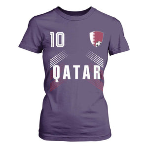 Qatar Soccer Sports Graphic Number 10 Jersey Style T Shirt For Women Proud Qatari Football Fans Game Day Pride TS02 Purple Print Your Wear
