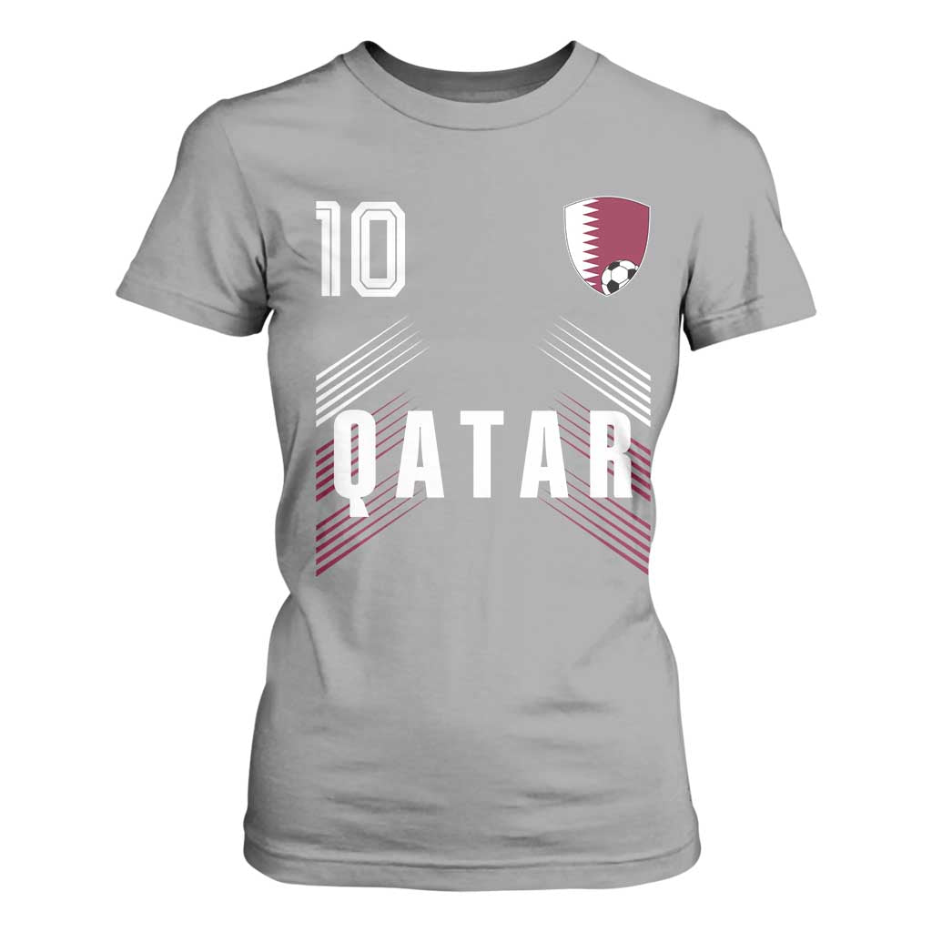 Qatar Soccer Sports Graphic Number 10 Jersey Style T Shirt For Women Proud Qatari Football Fans Game Day Pride TS02 Sport Gray Print Your Wear