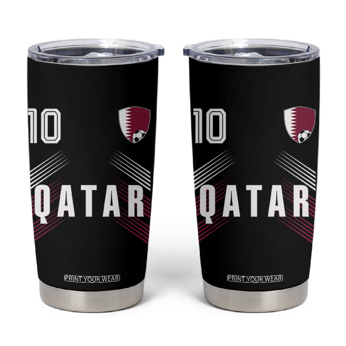Qatar Soccer Sports Graphic Number 10 Jersey Style Tumbler Cup Proud Qatari Football Fans Game Day Pride TS02 Black Print Your Wear
