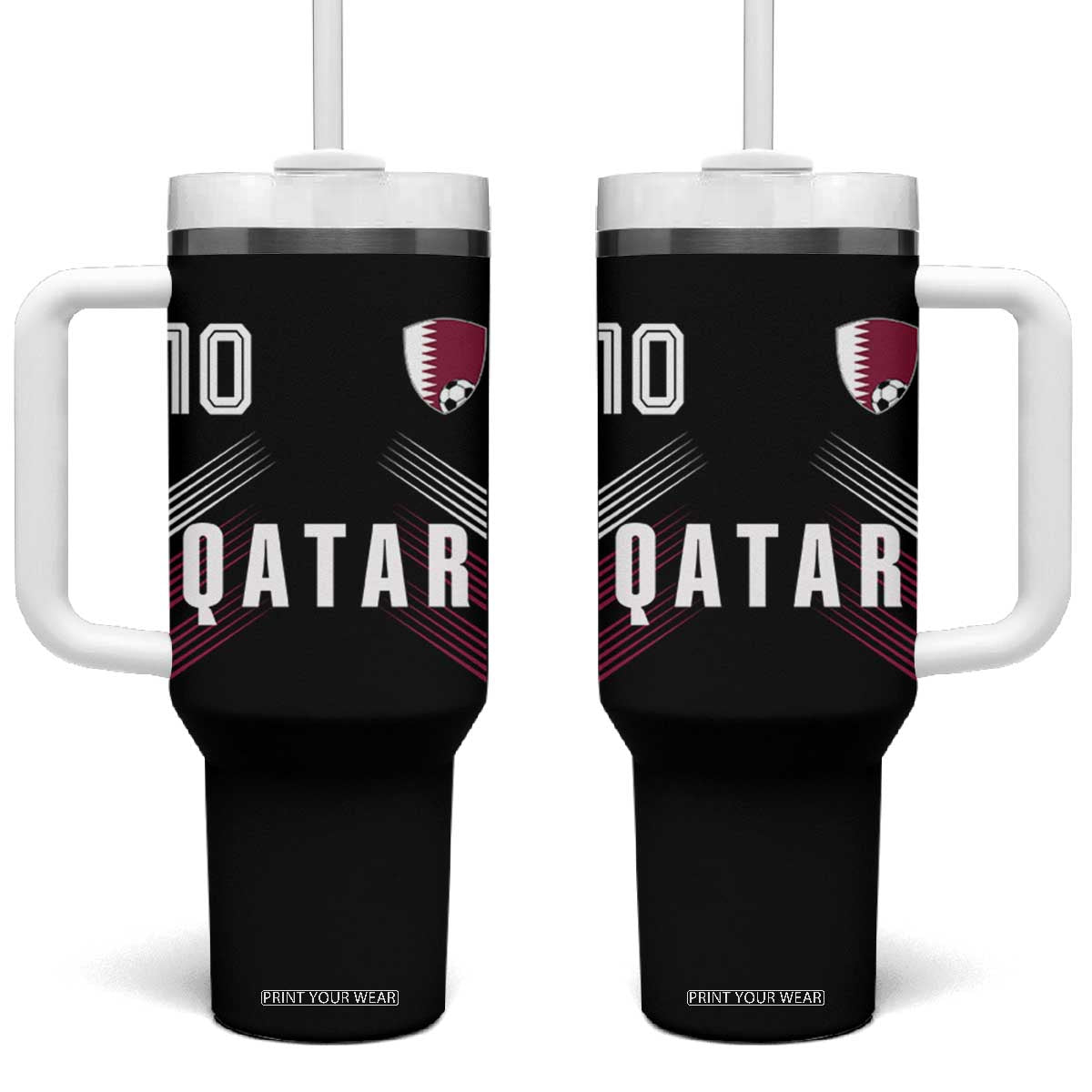 Qatar Soccer Sports Graphic Number 10 Jersey Style Tumbler With Handle Proud Qatari Football Fans Game Day Pride TS02 One Size: 40 oz Black Print Your Wear