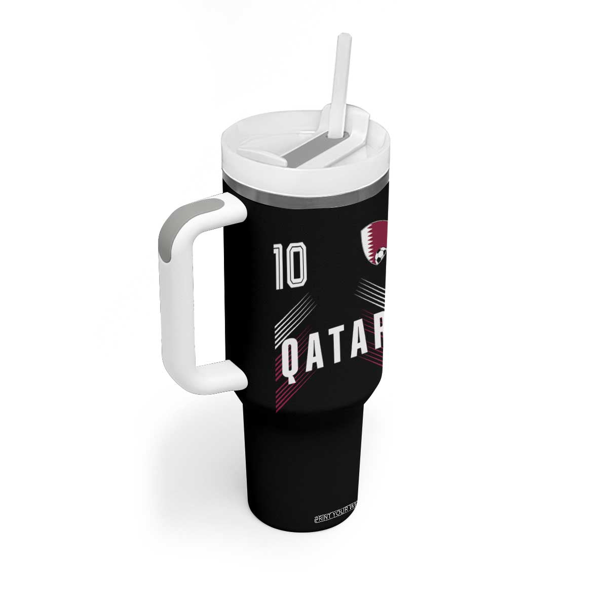 Qatar Soccer Sports Graphic Number 10 Jersey Style Tumbler With Handle Proud Qatari Football Fans Game Day Pride TS02 Print Your Wear