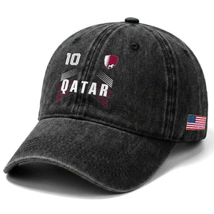 Qatar Soccer Sports Graphic Number 10 Jersey Style Washed Cotton Baseball Cap Proud Qatari Football Fans Game Day Pride TS02 Print Your Wear