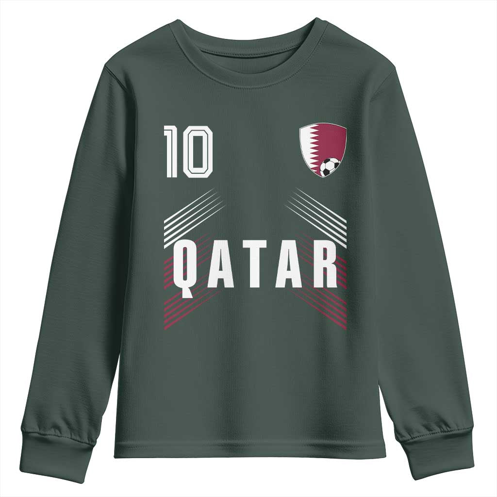 Qatar Soccer Sports Graphic Number 10 Jersey Style Youth Sweatshirt Proud Qatari Football Fans Game Day Pride TS02 Dark Forest Green Print Your Wear