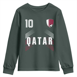 Qatar Soccer Sports Graphic Number 10 Jersey Style Youth Sweatshirt Proud Qatari Football Fans Game Day Pride TS02 Dark Forest Green Print Your Wear