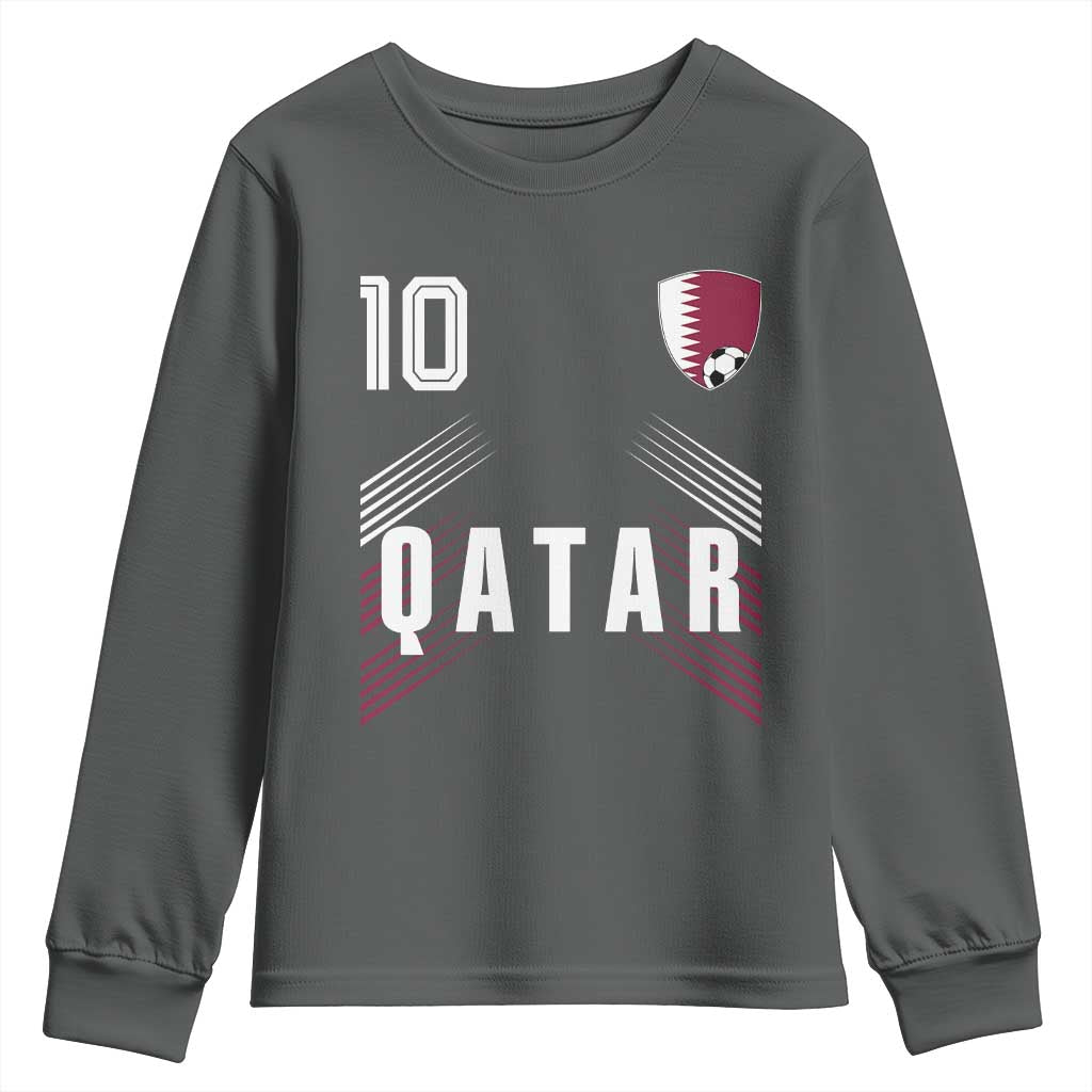 Qatar Soccer Sports Graphic Number 10 Jersey Style Youth Sweatshirt Proud Qatari Football Fans Game Day Pride TS02 Dark Heather Print Your Wear