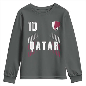 Qatar Soccer Sports Graphic Number 10 Jersey Style Youth Sweatshirt Proud Qatari Football Fans Game Day Pride TS02 Dark Heather Print Your Wear