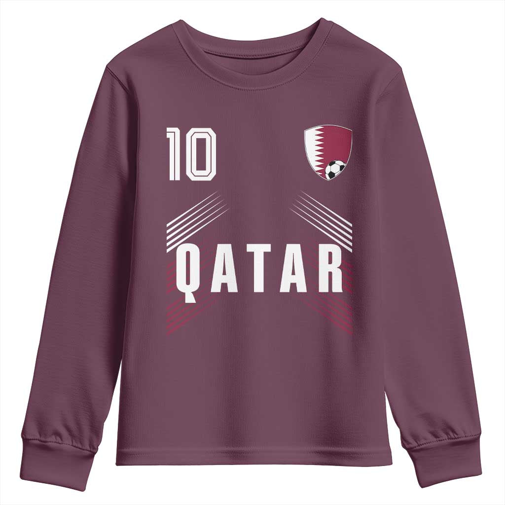Qatar Soccer Sports Graphic Number 10 Jersey Style Youth Sweatshirt Proud Qatari Football Fans Game Day Pride TS02 Maroon Print Your Wear