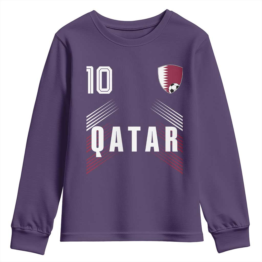 Qatar Soccer Sports Graphic Number 10 Jersey Style Youth Sweatshirt Proud Qatari Football Fans Game Day Pride TS02 Purple Print Your Wear