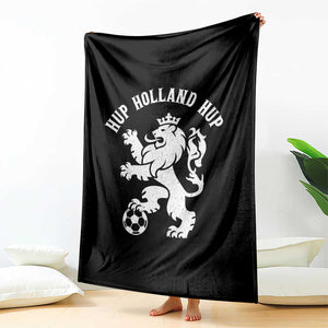 Hup Holland Hup Netherlands Crowned Lion Rampant Playing Football Graphic Throw Blanket Nederlands Coat of Arms Inspo Dutch Soccer Fans
