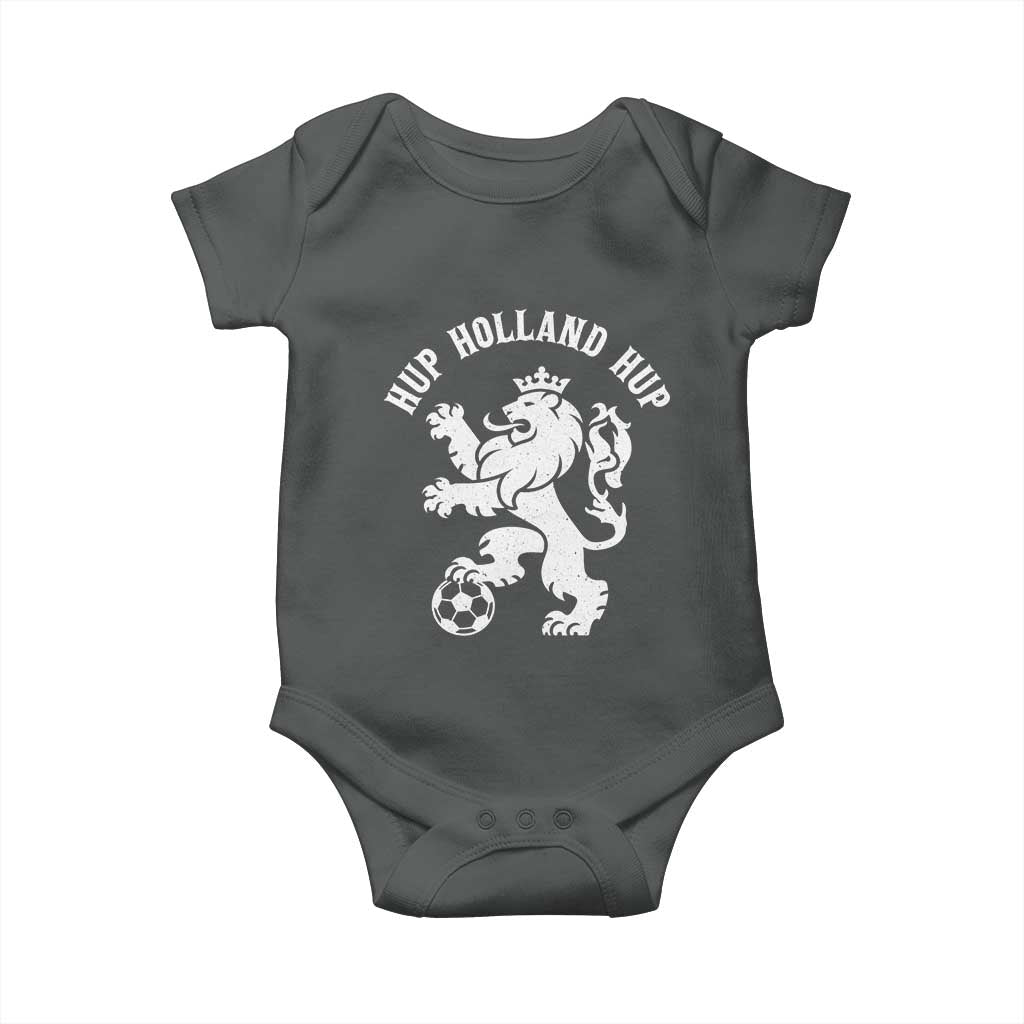 Hup Holland Hup Netherlands Crowned Lion Rampant Playing Football Graphic Baby Onesie Nederlands Coat of Arms Inspo Dutch Soccer Fans