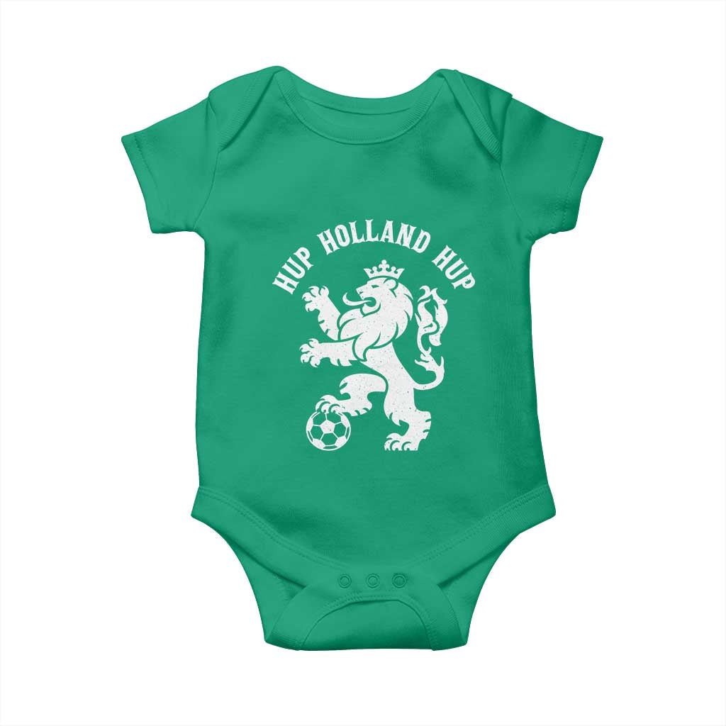 Hup Holland Hup Netherlands Crowned Lion Rampant Playing Football Graphic Baby Onesie Nederlands Coat of Arms Inspo Dutch Soccer Fans