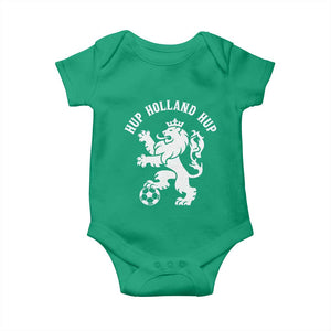 Hup Holland Hup Netherlands Crowned Lion Rampant Playing Football Graphic Baby Onesie Nederlands Coat of Arms Inspo Dutch Soccer Fans