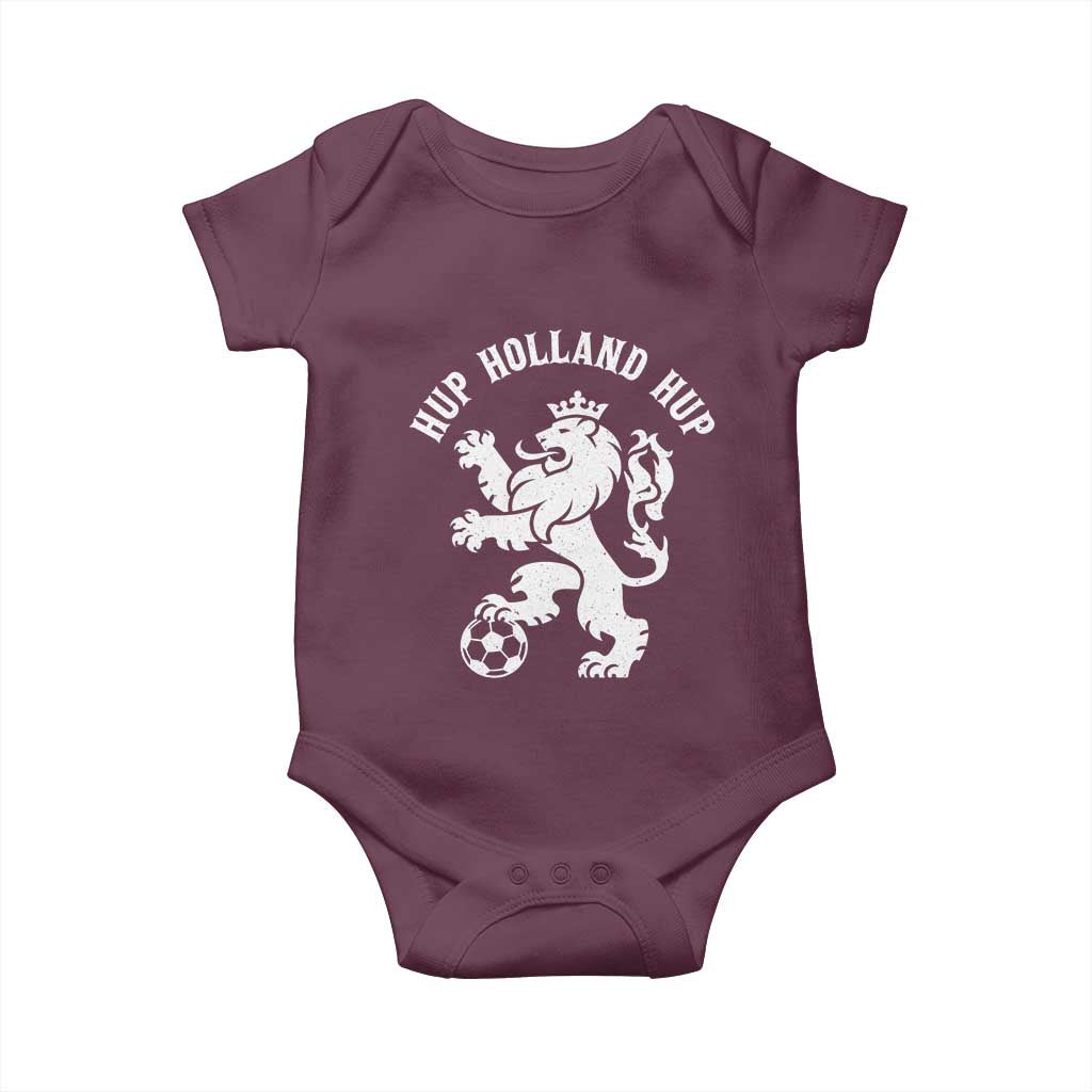 Hup Holland Hup Netherlands Crowned Lion Rampant Playing Football Graphic Baby Onesie Nederlands Coat of Arms Inspo Dutch Soccer Fans