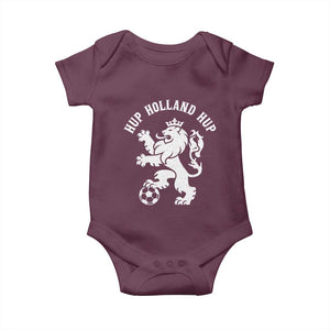 Hup Holland Hup Netherlands Crowned Lion Rampant Playing Football Graphic Baby Onesie Nederlands Coat of Arms Inspo Dutch Soccer Fans