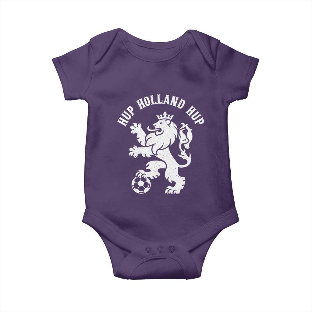 Hup Holland Hup Netherlands Crowned Lion Rampant Playing Football Graphic Baby Onesie Nederlands Coat of Arms Inspo Dutch Soccer Fans