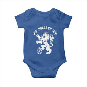Hup Holland Hup Netherlands Crowned Lion Rampant Playing Football Graphic Baby Onesie Nederlands Coat of Arms Inspo Dutch Soccer Fans