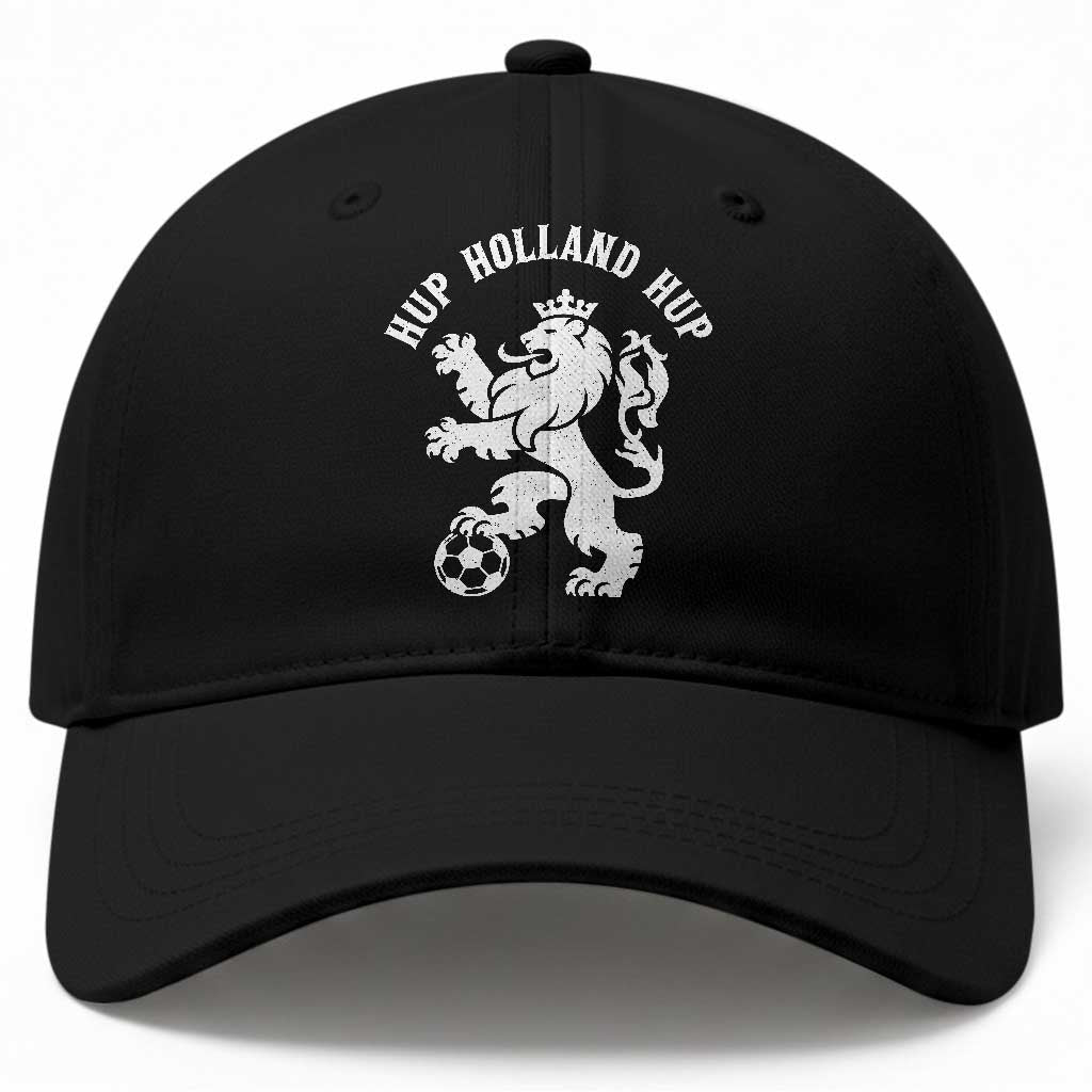 Hup Holland Hup Netherlands Crowned Lion Rampant Playing Football Graphic Baseball Cap Nederlands Coat of Arms Inspo Dutch Soccer Fans