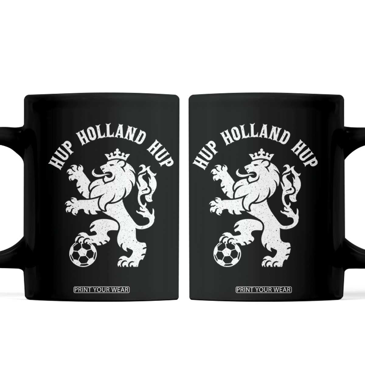 Hup Holland Hup Netherlands Crowned Lion Rampant Playing Football Graphic Coffee Mug Nederlands Coat of Arms Inspo Dutch Soccer Fans