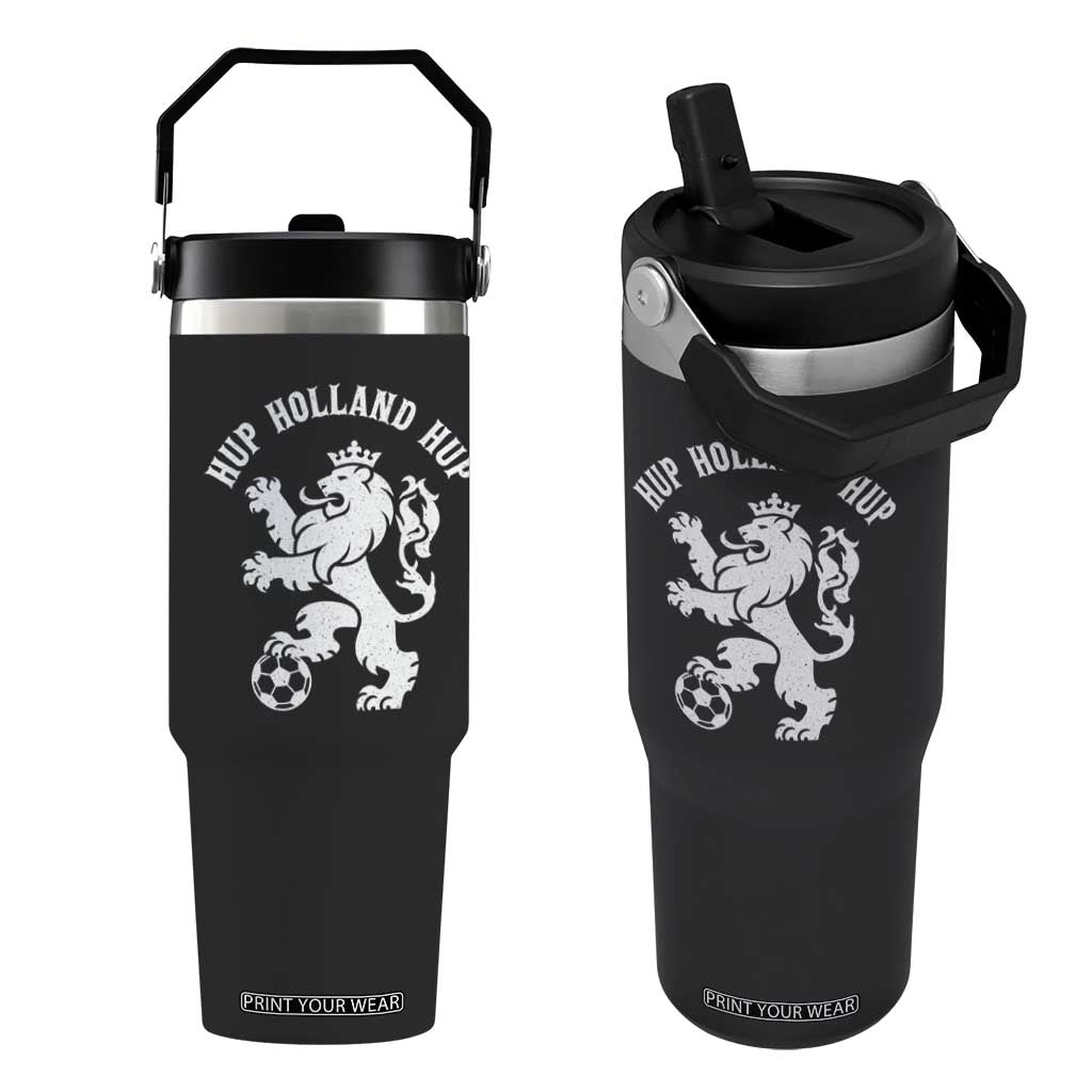 Hup Holland Hup Netherlands Crowned Lion Rampant Playing Football Graphic Flip Straw Tumbler Nederlands Coat of Arms Inspo Dutch Soccer Fans