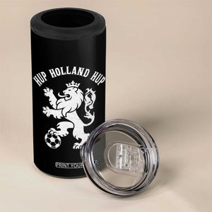 Hup Holland Hup Netherlands Crowned Lion Rampant Playing Football Graphic 4 in 1 Can Cooler Tumbler Nederlands Coat of Arms Inspo Dutch Soccer Fans