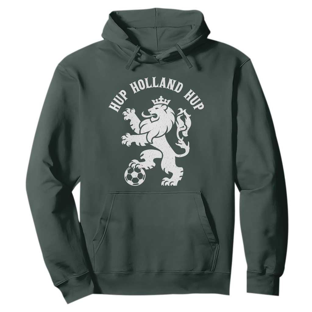 Hup Holland Hup Netherlands Crowned Lion Rampant Playing Football Graphic Hoodie Nederlands Coat of Arms Inspo Dutch Soccer Fans