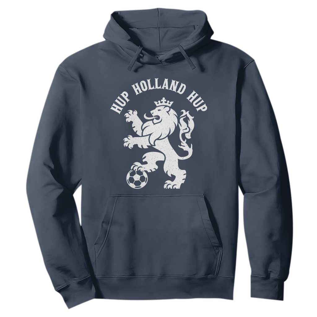 Hup Holland Hup Netherlands Crowned Lion Rampant Playing Football Graphic Hoodie Nederlands Coat of Arms Inspo Dutch Soccer Fans