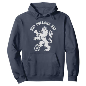 Hup Holland Hup Netherlands Crowned Lion Rampant Playing Football Graphic Hoodie Nederlands Coat of Arms Inspo Dutch Soccer Fans