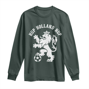 Hup Holland Hup Netherlands Crowned Lion Rampant Playing Football Graphic Long Sleeve Shirt Nederlands Coat of Arms Inspo Dutch Soccer Fans
