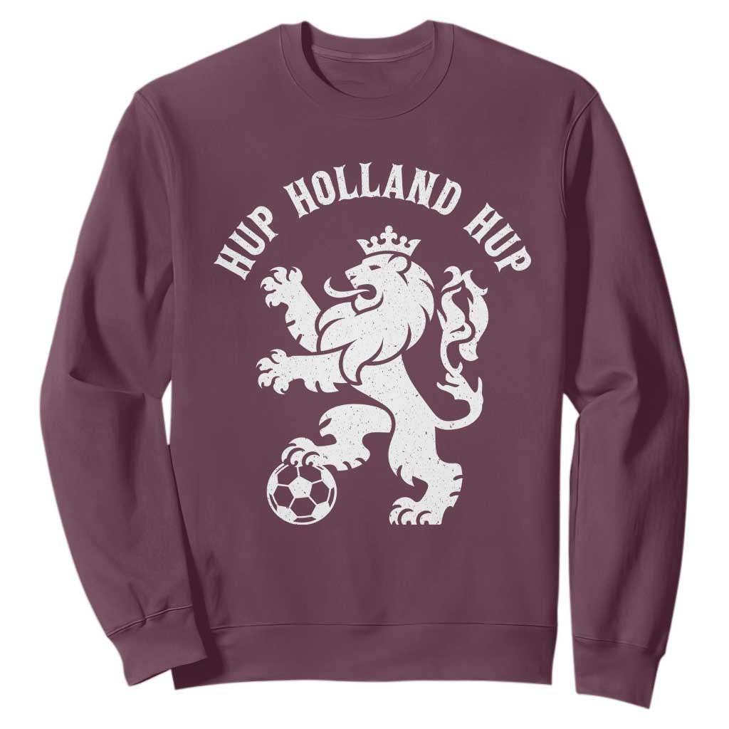 Hup Holland Hup Netherlands Crowned Lion Rampant Playing Football Graphic Sweatshirt Nederlands Coat of Arms Inspo Dutch Soccer Fans