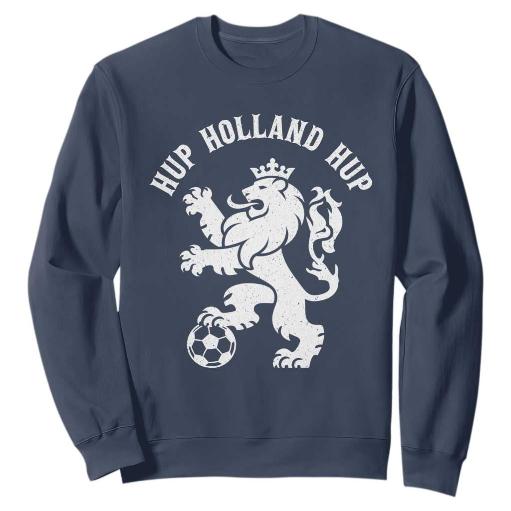 Hup Holland Hup Netherlands Crowned Lion Rampant Playing Football Graphic Sweatshirt Nederlands Coat of Arms Inspo Dutch Soccer Fans