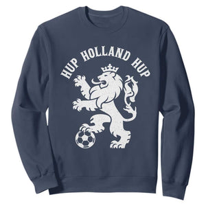 Hup Holland Hup Netherlands Crowned Lion Rampant Playing Football Graphic Sweatshirt Nederlands Coat of Arms Inspo Dutch Soccer Fans