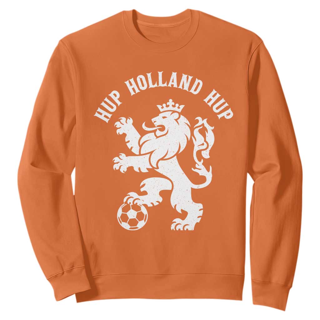 Hup Holland Hup Netherlands Crowned Lion Rampant Playing Football Graphic Sweatshirt Nederlands Coat of Arms Inspo Dutch Soccer Fans
