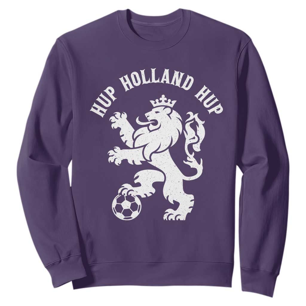 Hup Holland Hup Netherlands Crowned Lion Rampant Playing Football Graphic Sweatshirt Nederlands Coat of Arms Inspo Dutch Soccer Fans