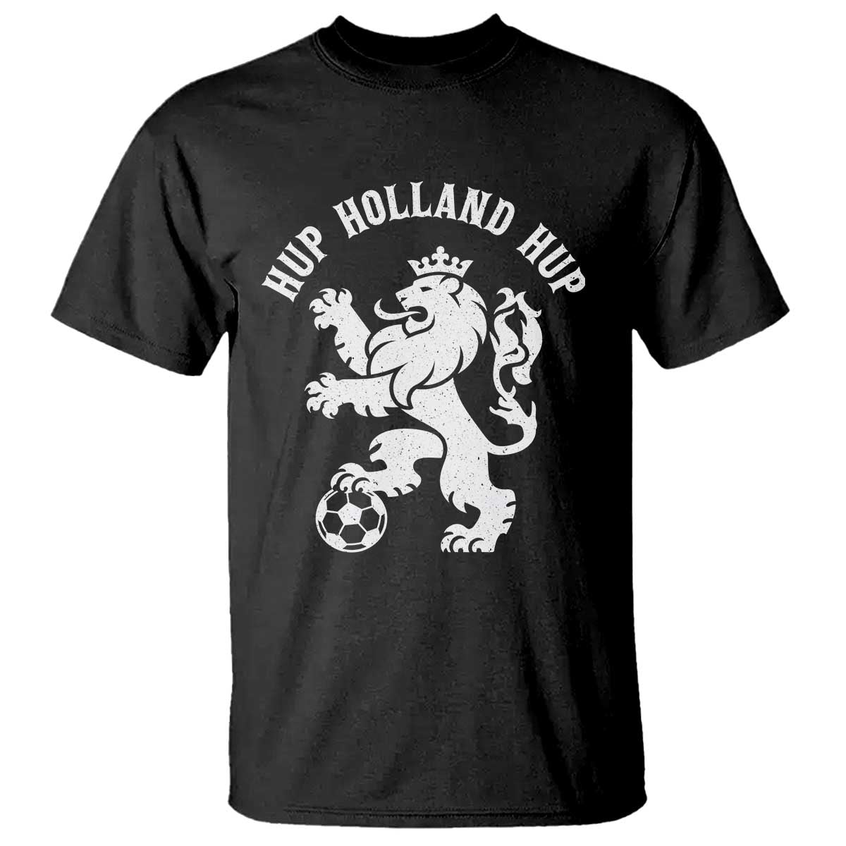 Hup Holland Hup Netherlands Crowned Lion Rampant Playing Football Graphic T Shirt Nederlands Coat of Arms Inspo Dutch Soccer Fans