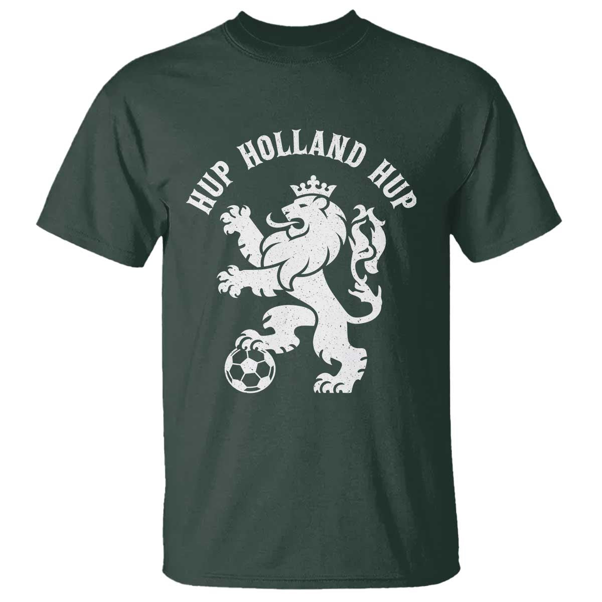 Hup Holland Hup Netherlands Crowned Lion Rampant Playing Football Graphic T Shirt Nederlands Coat of Arms Inspo Dutch Soccer Fans