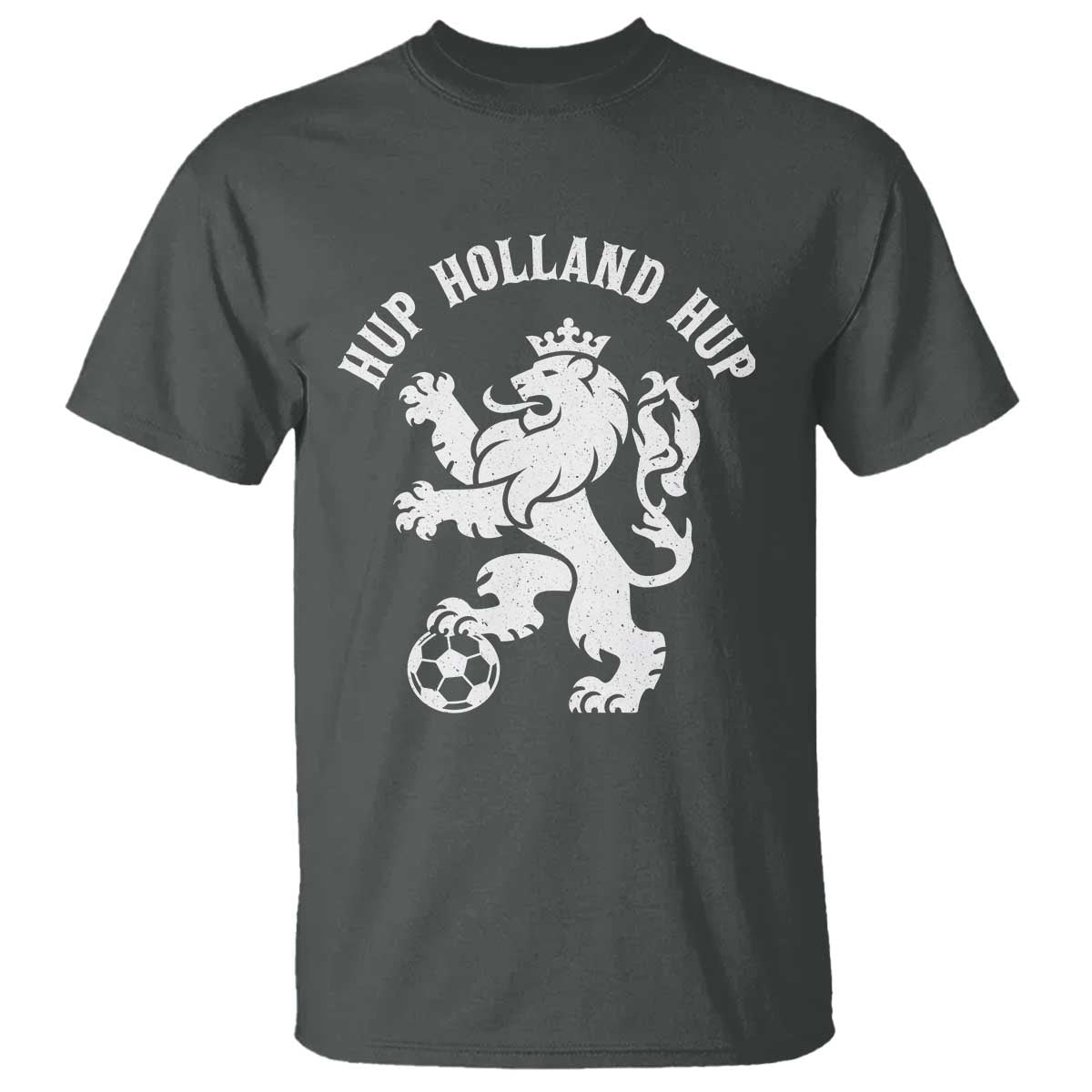 Hup Holland Hup Netherlands Crowned Lion Rampant Playing Football Graphic T Shirt Nederlands Coat of Arms Inspo Dutch Soccer Fans
