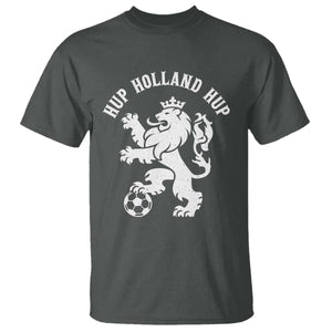 Hup Holland Hup Netherlands Crowned Lion Rampant Playing Football Graphic T Shirt Nederlands Coat of Arms Inspo Dutch Soccer Fans