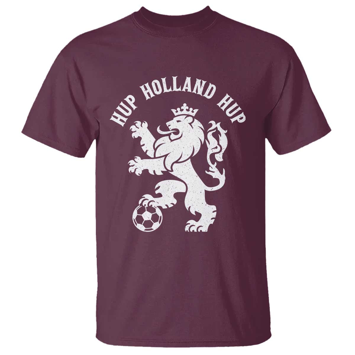 Hup Holland Hup Netherlands Crowned Lion Rampant Playing Football Graphic T Shirt Nederlands Coat of Arms Inspo Dutch Soccer Fans