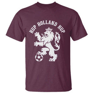 Hup Holland Hup Netherlands Crowned Lion Rampant Playing Football Graphic T Shirt Nederlands Coat of Arms Inspo Dutch Soccer Fans