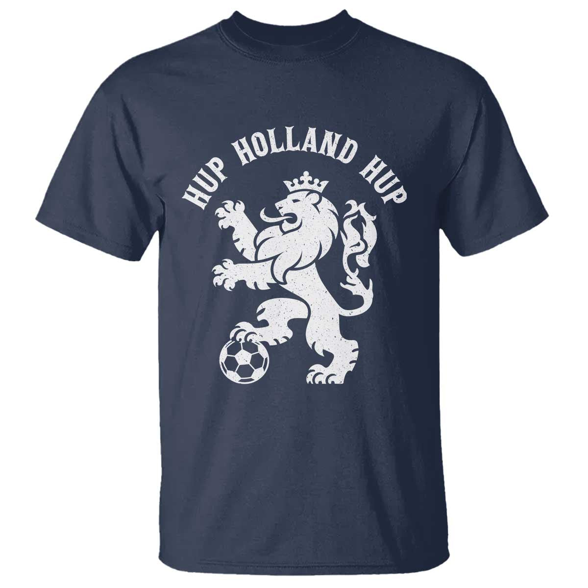 Hup Holland Hup Netherlands Crowned Lion Rampant Playing Football Graphic T Shirt Nederlands Coat of Arms Inspo Dutch Soccer Fans