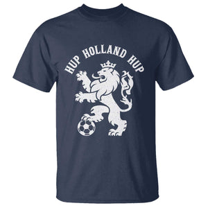 Hup Holland Hup Netherlands Crowned Lion Rampant Playing Football Graphic T Shirt Nederlands Coat of Arms Inspo Dutch Soccer Fans