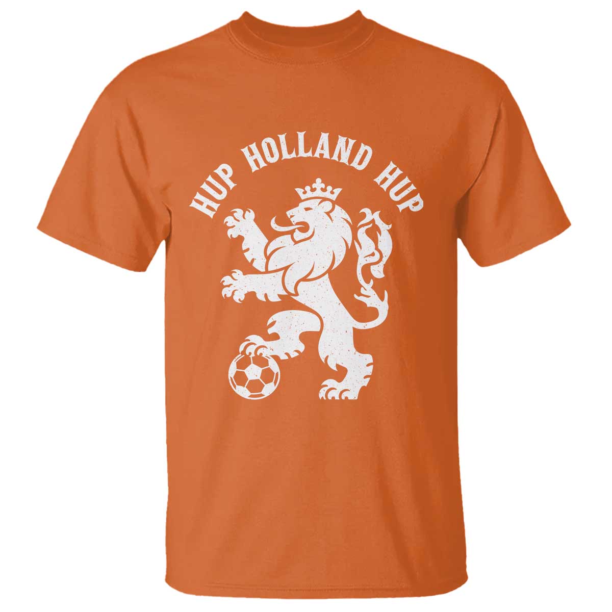 Hup Holland Hup Netherlands Crowned Lion Rampant Playing Football Graphic T Shirt Nederlands Coat of Arms Inspo Dutch Soccer Fans