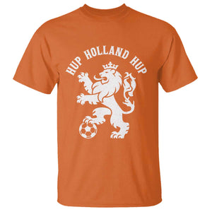 Hup Holland Hup Netherlands Crowned Lion Rampant Playing Football Graphic T Shirt Nederlands Coat of Arms Inspo Dutch Soccer Fans