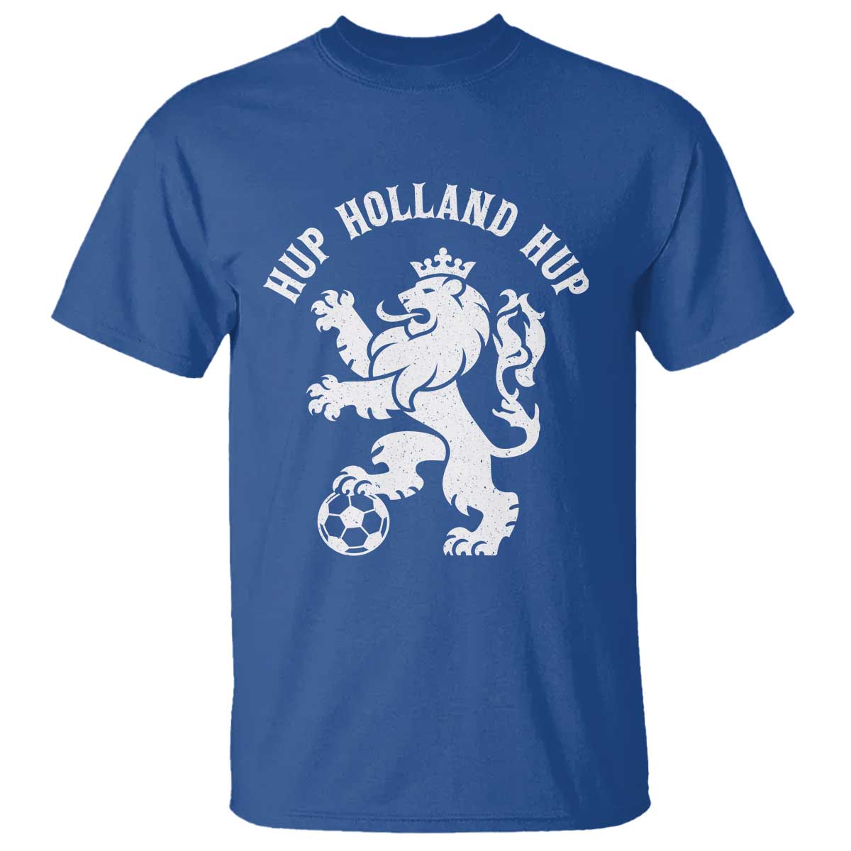 Hup Holland Hup Netherlands Crowned Lion Rampant Playing Football Graphic T Shirt Nederlands Coat of Arms Inspo Dutch Soccer Fans