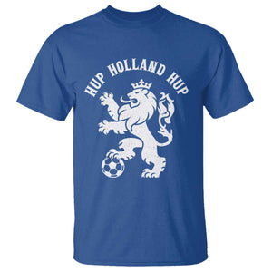 Hup Holland Hup Netherlands Crowned Lion Rampant Playing Football Graphic T Shirt Nederlands Coat of Arms Inspo Dutch Soccer Fans
