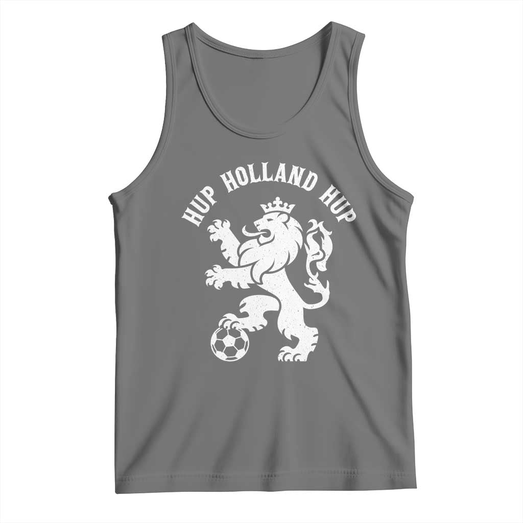 Hup Holland Hup Netherlands Crowned Lion Rampant Playing Football Graphic Tank Top Nederlands Coat of Arms Inspo Dutch Soccer Fans