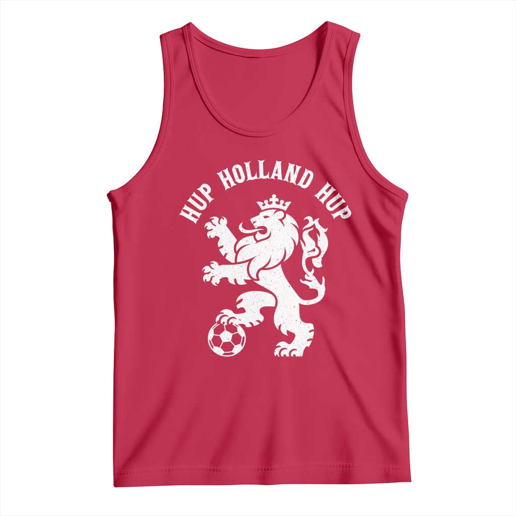 Hup Holland Hup Netherlands Crowned Lion Rampant Playing Football Graphic Tank Top Nederlands Coat of Arms Inspo Dutch Soccer Fans