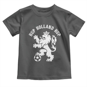 Hup Holland Hup Netherlands Crowned Lion Rampant Playing Football Graphic Toddler T Shirt Nederlands Coat of Arms Inspo Dutch Soccer Fans